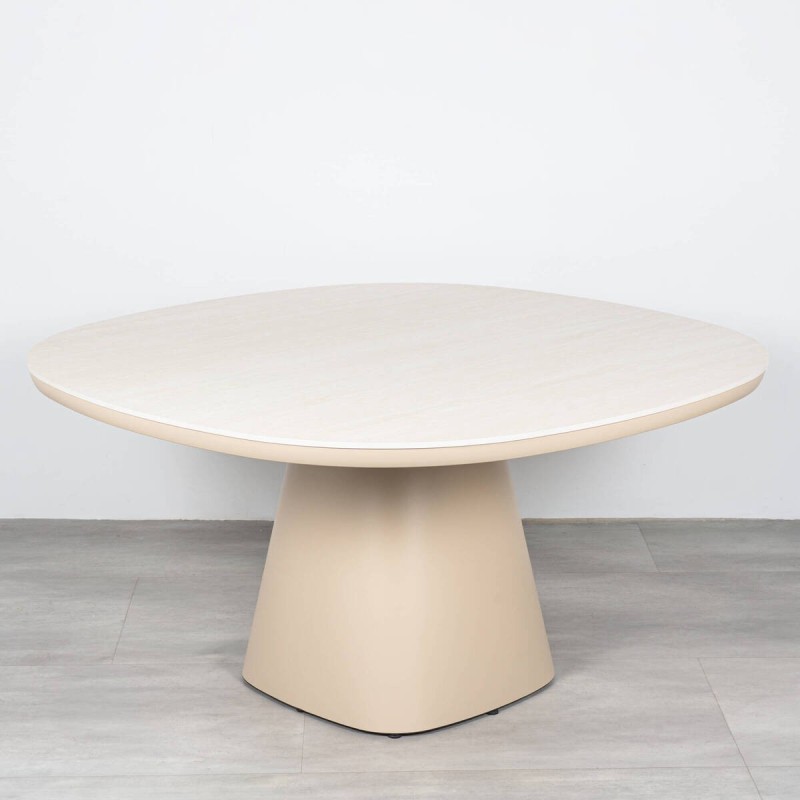 Roma Outdoor Dining Table, Ceramic Travertine and Aluminum, Beige, 150 cm