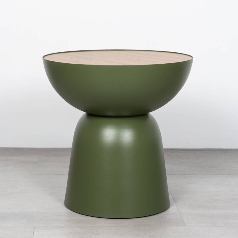 Kotor Side Table, Olive Green Aluminum and Wooden Top, 48 cm