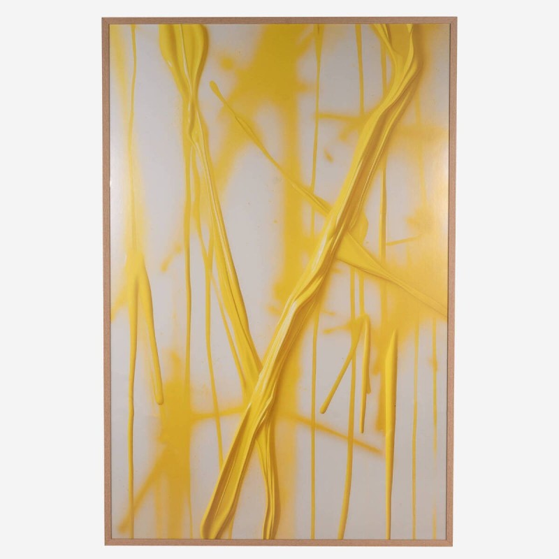 Cuadro Abstracto Amarillo Fluido 100x150 cm Cristal Templado