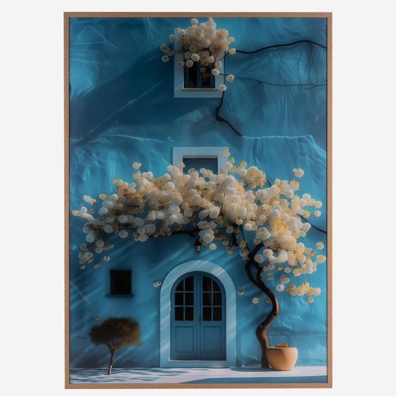 Mediterranean Blue House Picture 100x140 cm Tempered Glass