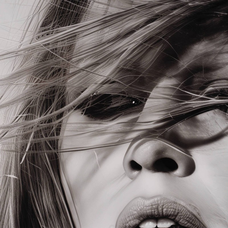 Black and White Photo Print 100x150 cm with White Inner Frame and Glass