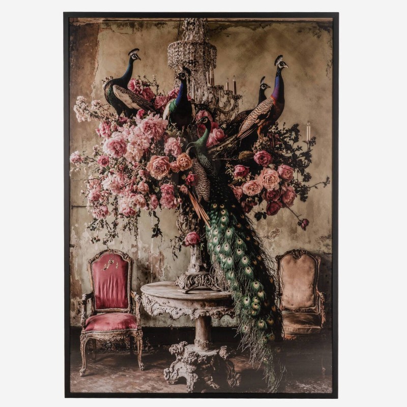 Cuadro Pavos Reales y Flores 100x140 cm