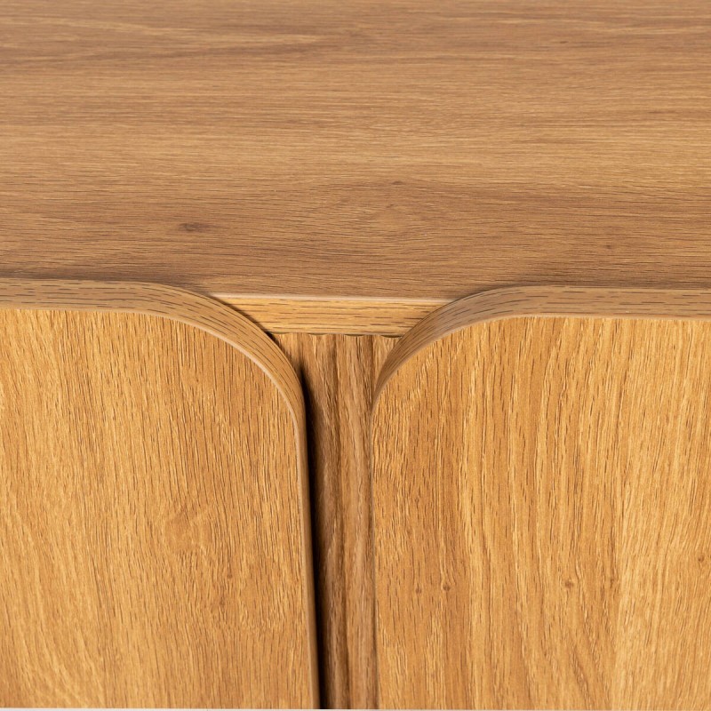 Mekong TV stand in oak melamine, curved doors and wooden legs, 200 cm