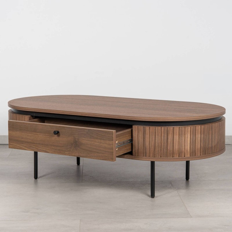 Mesa de Centro Duna de Ovalada Color Nogal y Patas de Metal Negro 120cm