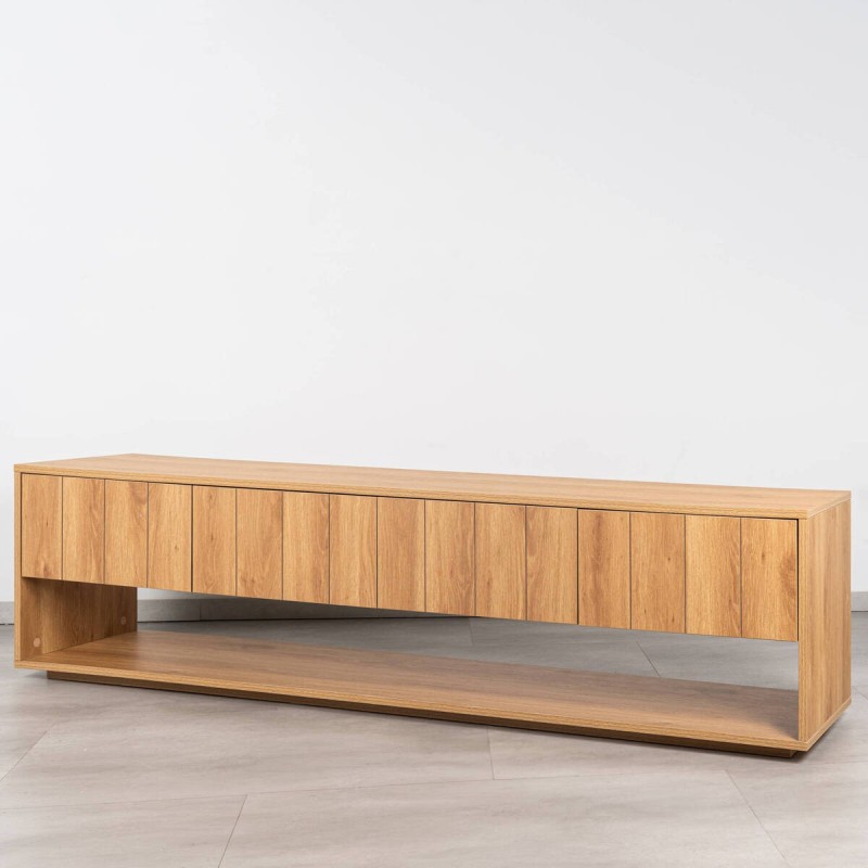 Vardar Oak TV Unit with Fluted Drawers and Plinth 200 cm