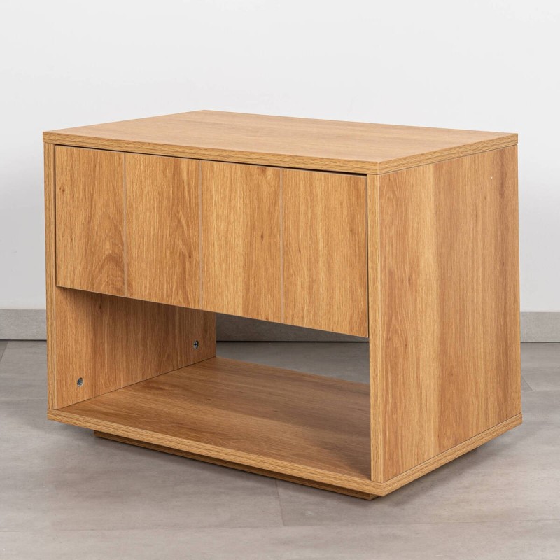 Vardar Bedside Table, Oak Finish, with Grooved Drawer and Plinth, 60x40 cm