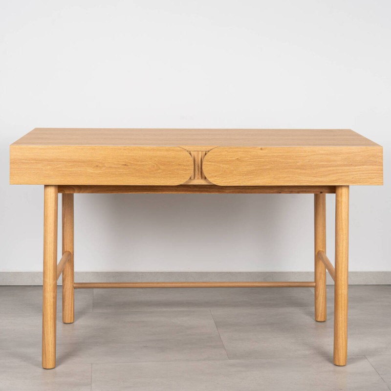 Desk with Mekong Oak Finish and Wooden Legs with Two Drawers, 120 cm