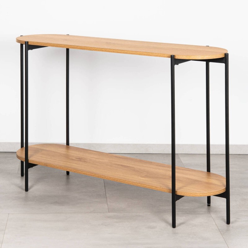 Weser Oak Console Table with Two Shelves and Black Metal Legs 120 cm