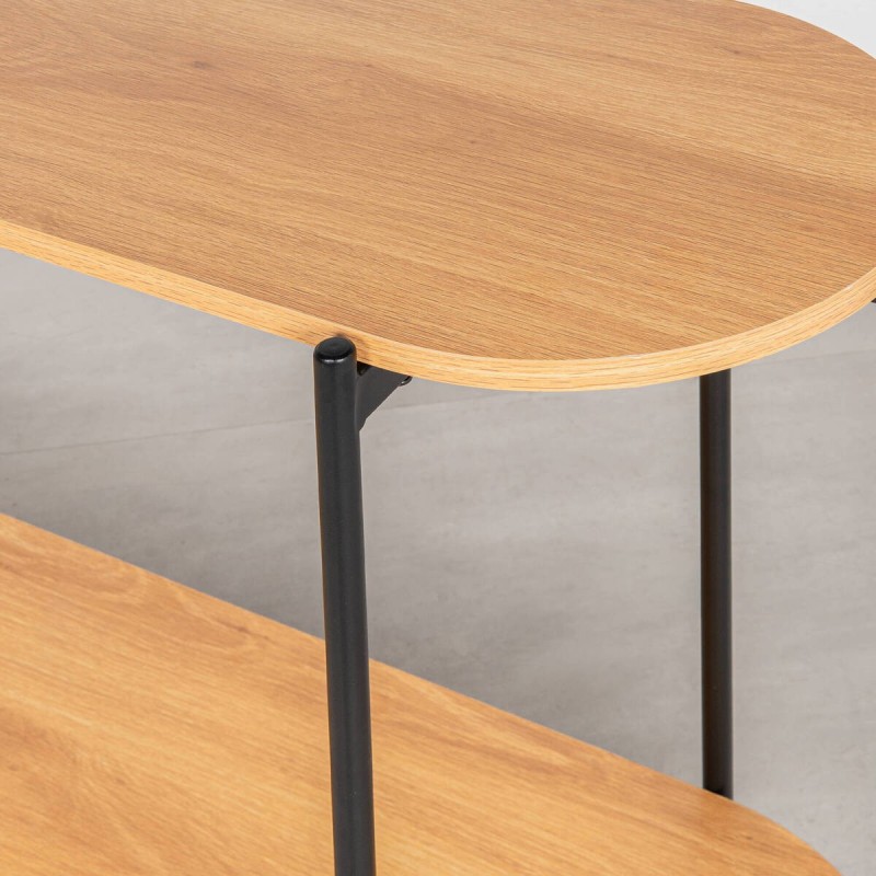 Weser Oak Console Table with Two Shelves and Black Metal Legs 120 cm