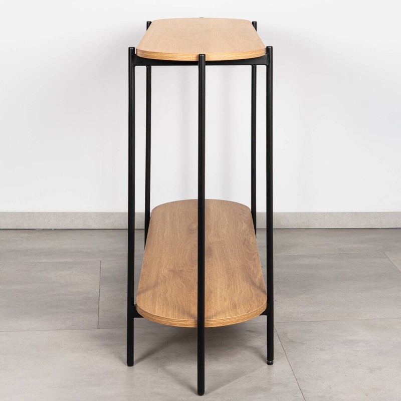 Weser Oak Console Table with Two Shelves and Black Metal Legs 120 cm