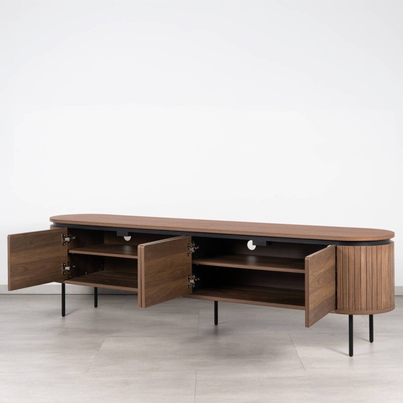 Mueble TV Jade Acanalado Acabado Nogal y Patas Negras 200 cm