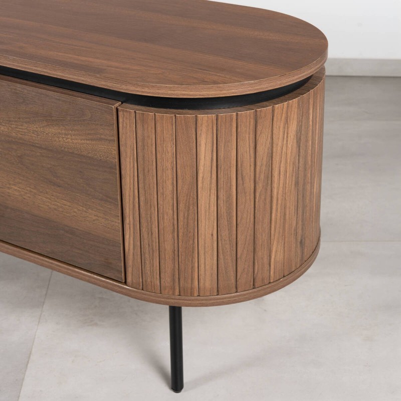 Mueble TV Jade Acanalado Acabado Nogal y Patas Negras 200 cm