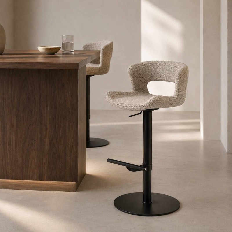 Kaladan Height Adjustable Stool with Footrest in Beige Fabric