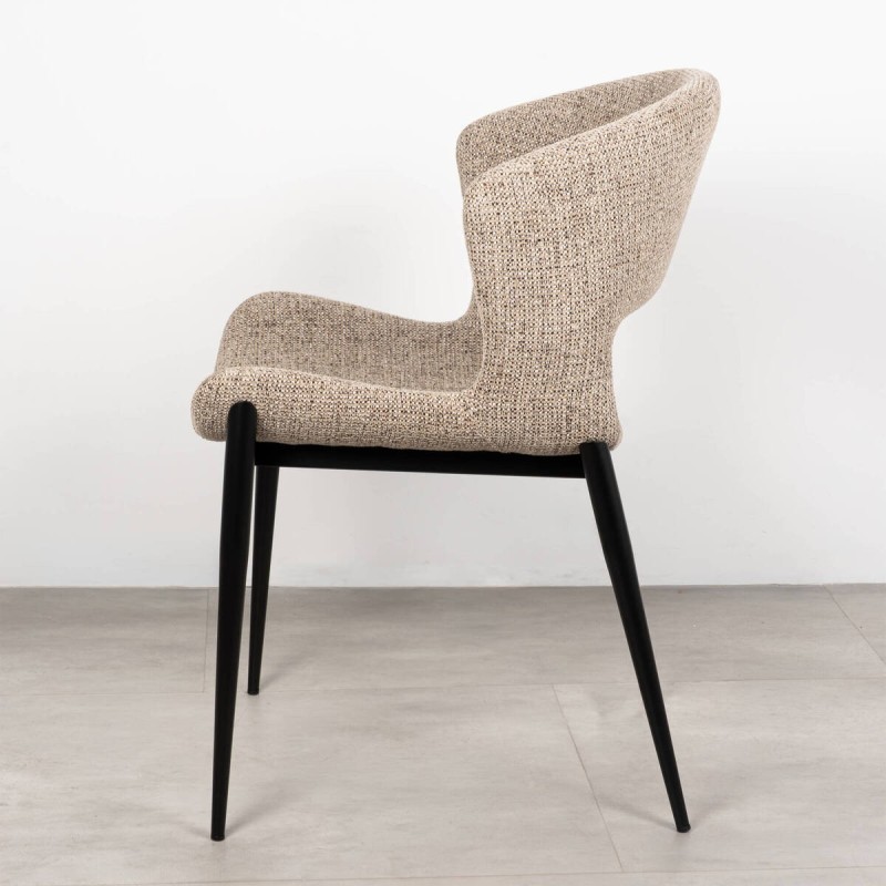Drava Dining Chair Upholstered in Brown with Black Metal Legs
