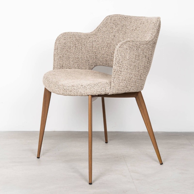 Garona Dining Chair Upholstered in Beige with Metal Legs with Wood Finish