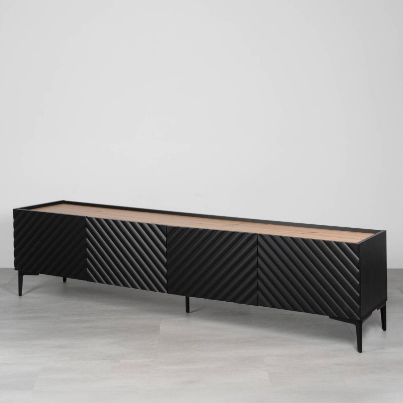 Nerum TV unit 200 cm matte black with geometric relief