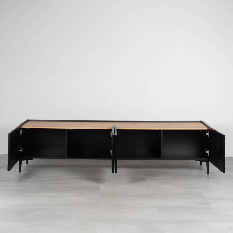 Nerum TV unit 200 cm matte black with geometric relief