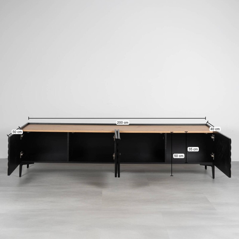 Nerum TV unit 200 cm matte black with geometric relief