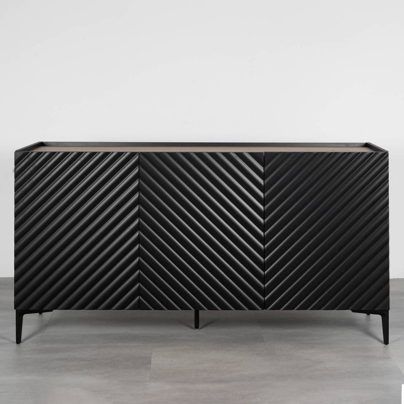 Geo black sideboard 150 cm with geometric relief and wood effect top