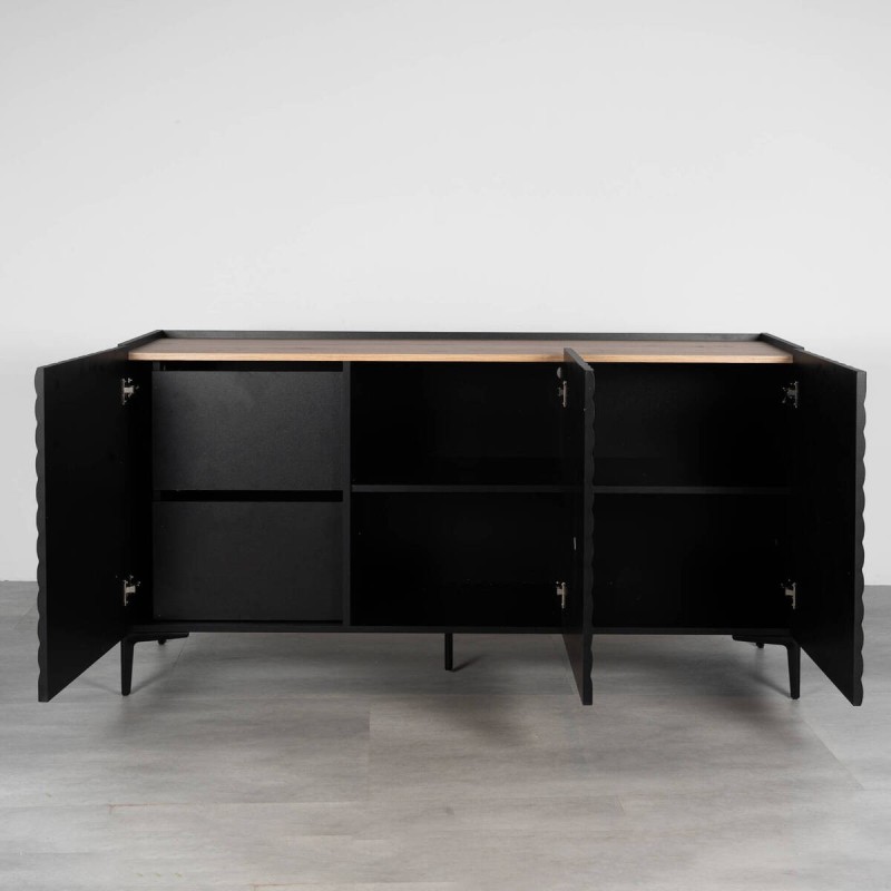 Geo black sideboard 150 cm with geometric relief and wood effect top