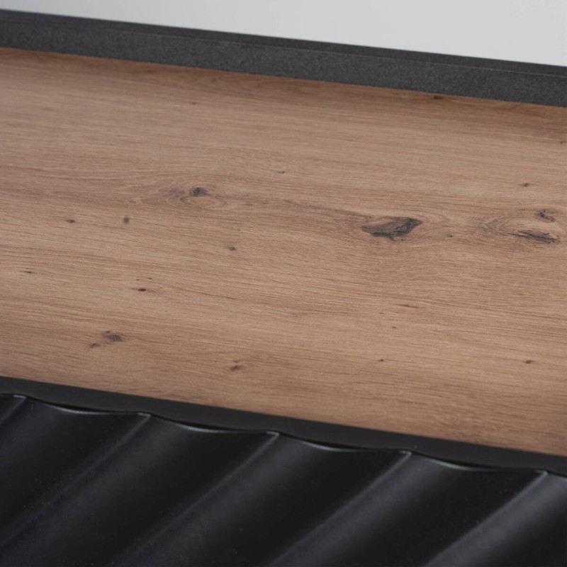 Geo black sideboard 150 cm with geometric relief and wood effect top
