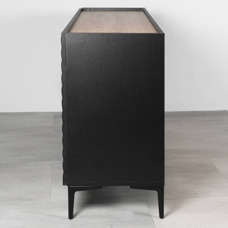 Geo black sideboard 150 cm with geometric relief and wood effect top