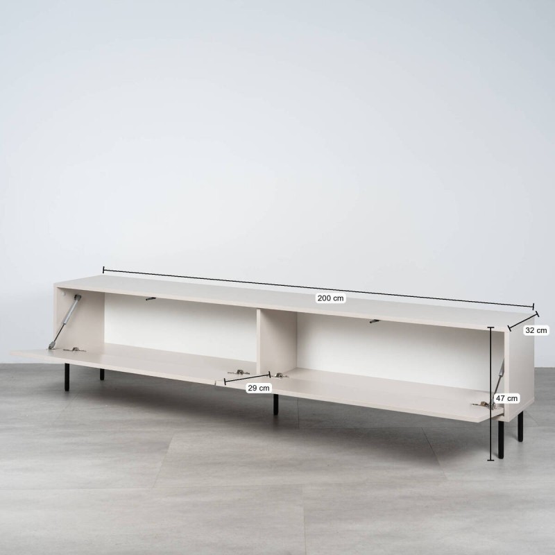 Line TV unit 200 cm in matte ivory