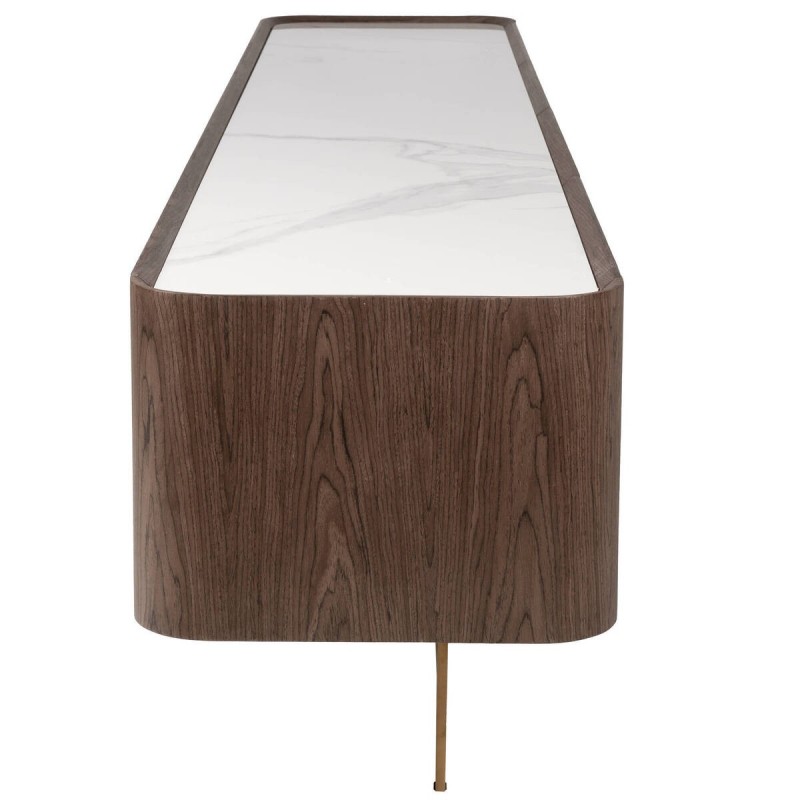 TV cabinet with walnut veneer and ceramic top, 220x42x50cm