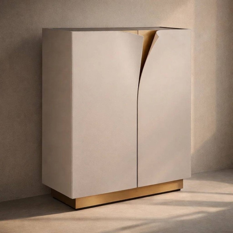Matte grey display cabinet with designer handles 180x42x120cm