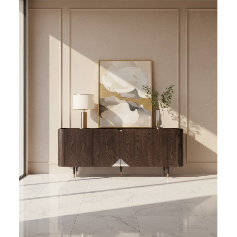 Orfeo sideboard with grey marble and dark ash veneer 200x42x80 cm