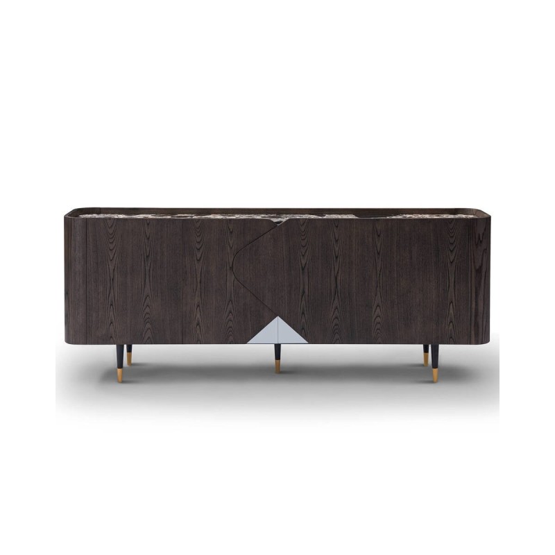 Orfeo sideboard with grey marble and dark ash veneer 200x42x80 cm