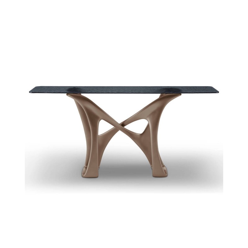 Modern console table with sculptural bronze base, 160x40x76