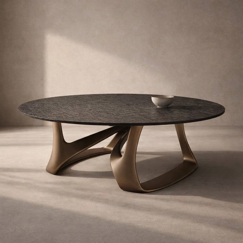 Nereida round coffee table with wavy grey art glass 100 x 38.5 cm.