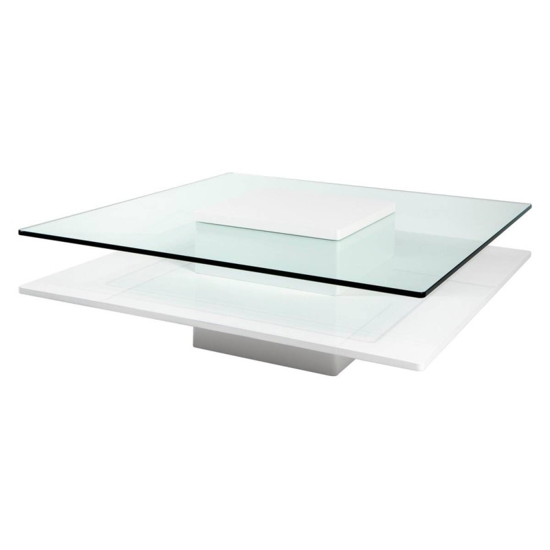Mesa de centro mdf blanco lacado/ cristal templado 100x100x35cm