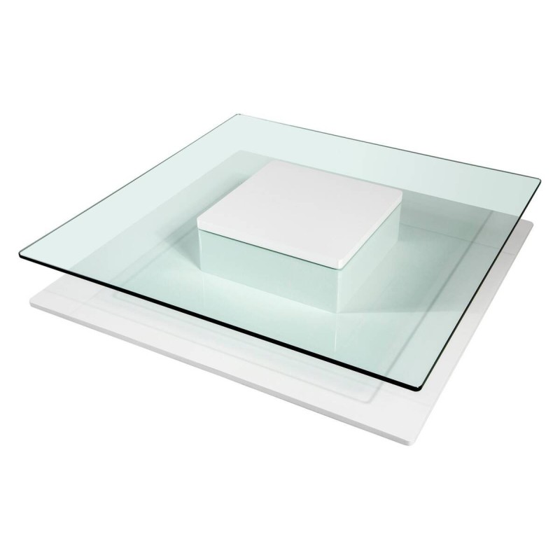 Mesa de centro mdf blanco lacado/ cristal templado 100x100x35cm