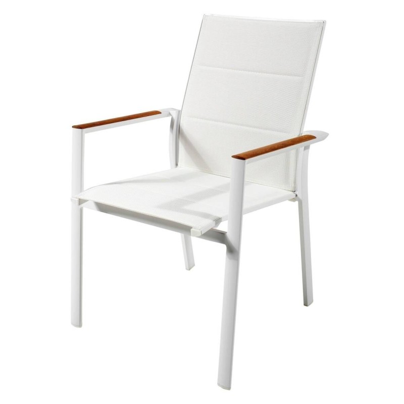 White aluminum outdoor chair with teak arms 61x65x92cm