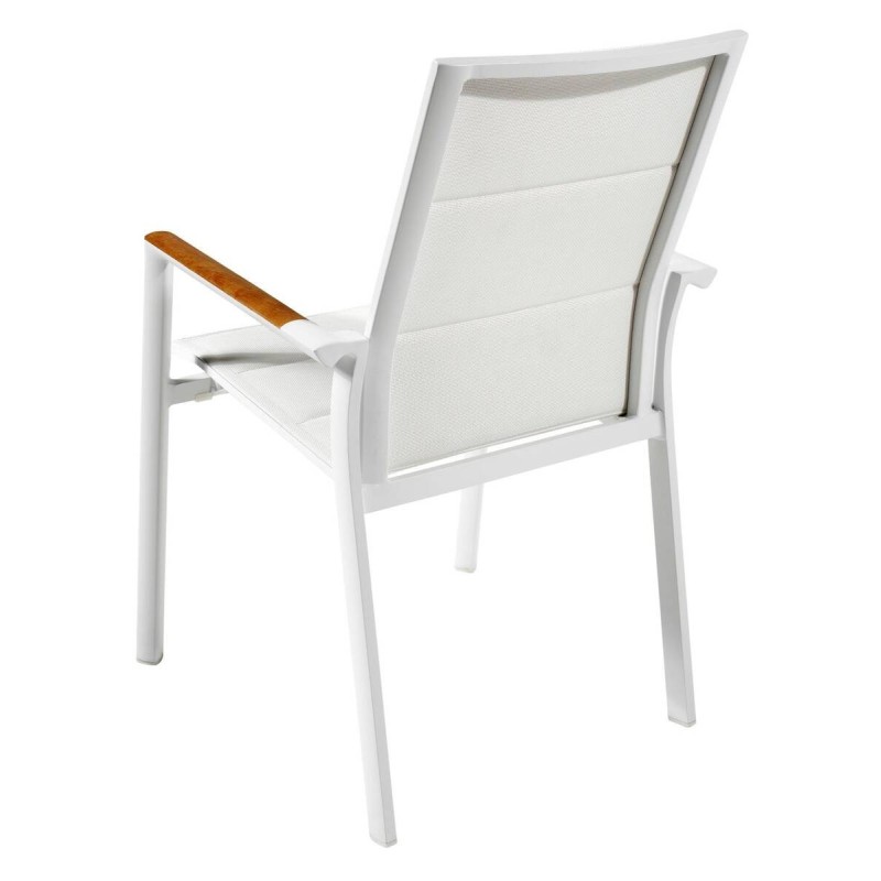 White aluminum outdoor chair with teak arms 61x65x92cm