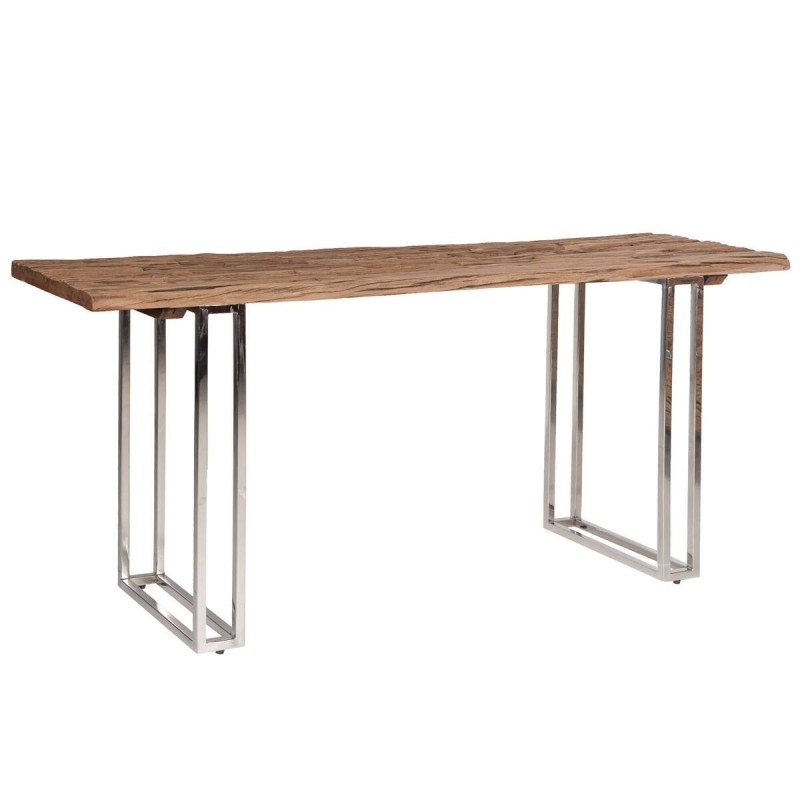 Rustic console table in chromed steel, 164x46x76cm