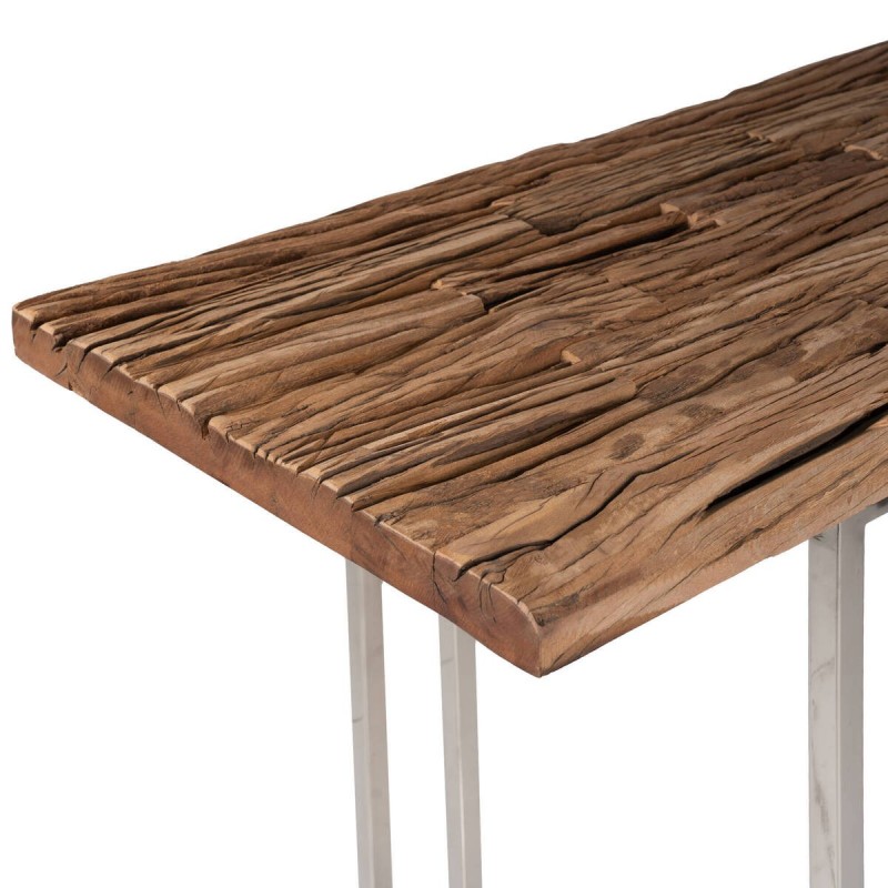 Rustic console table in chromed steel, 164x46x76cm
