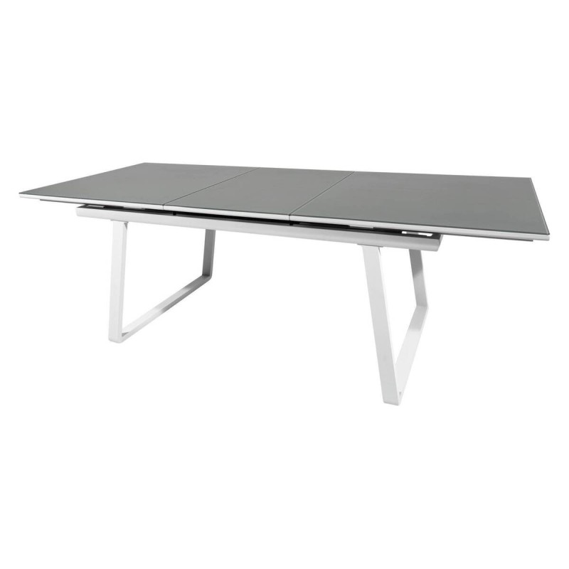 Outdoor dining table, aluminum and gray glass/ extendable 180/240x100x76cm