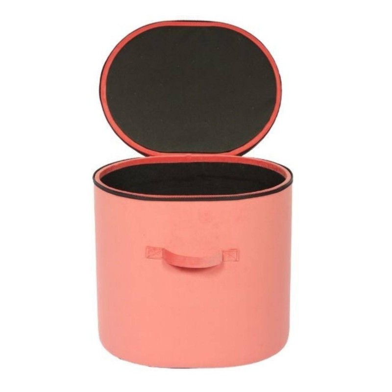 Oval storage ottoman, vintage design / upholstered in pink velvet, 43x35cm