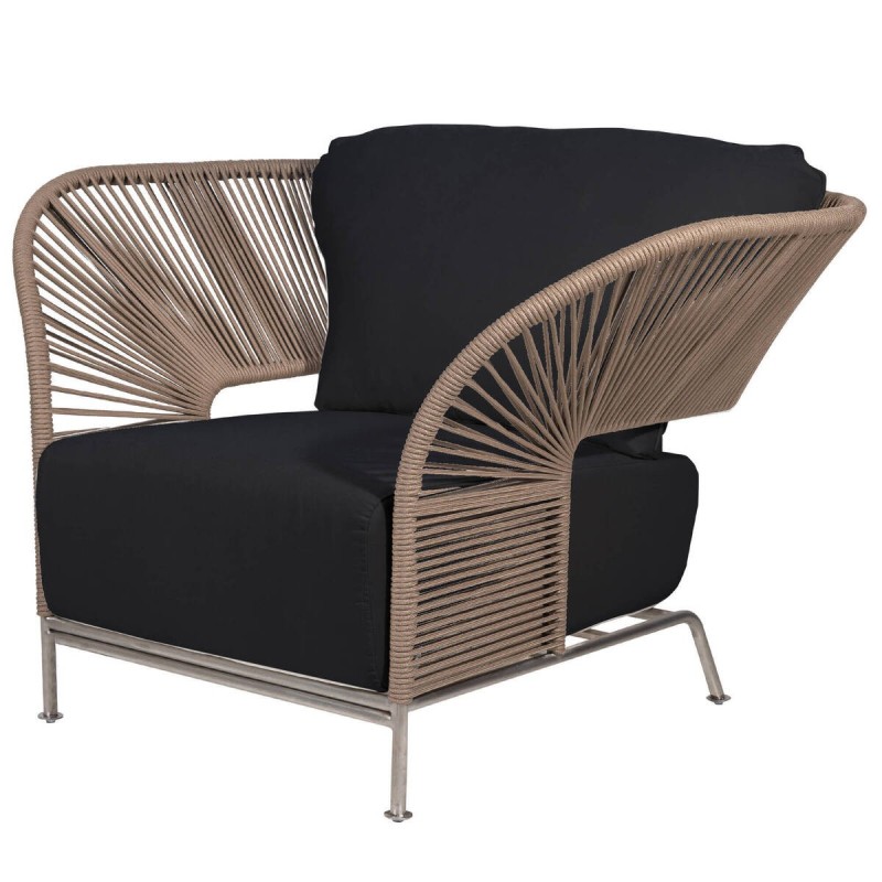 Sillón exterior cuerda trenzada color arena - tela gris antracita 119x90x72cm
