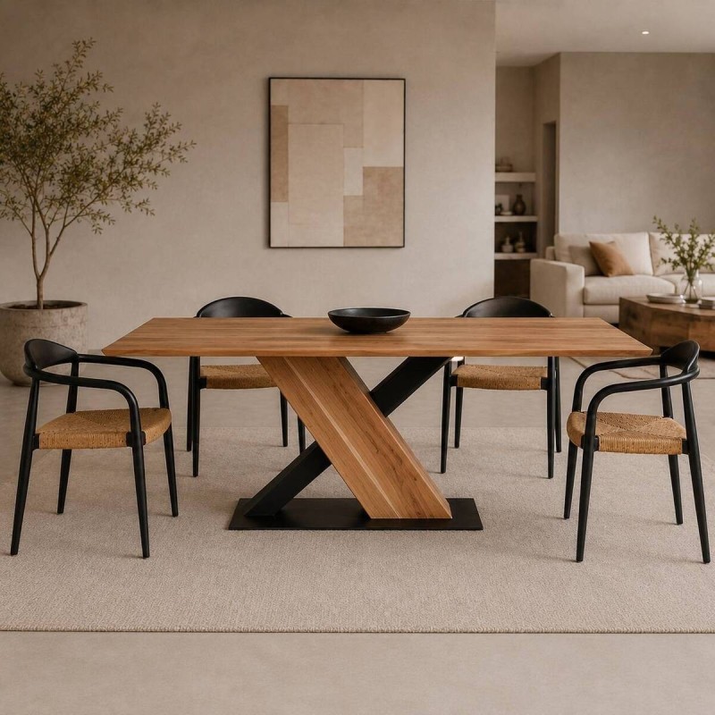 Rectangular dining table made of acacia wood and black metal, 200x100x76cm