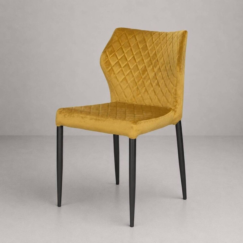 Silla comedor hebe terciopelo amarillo azufre  patas metal negra 47x52x85cm