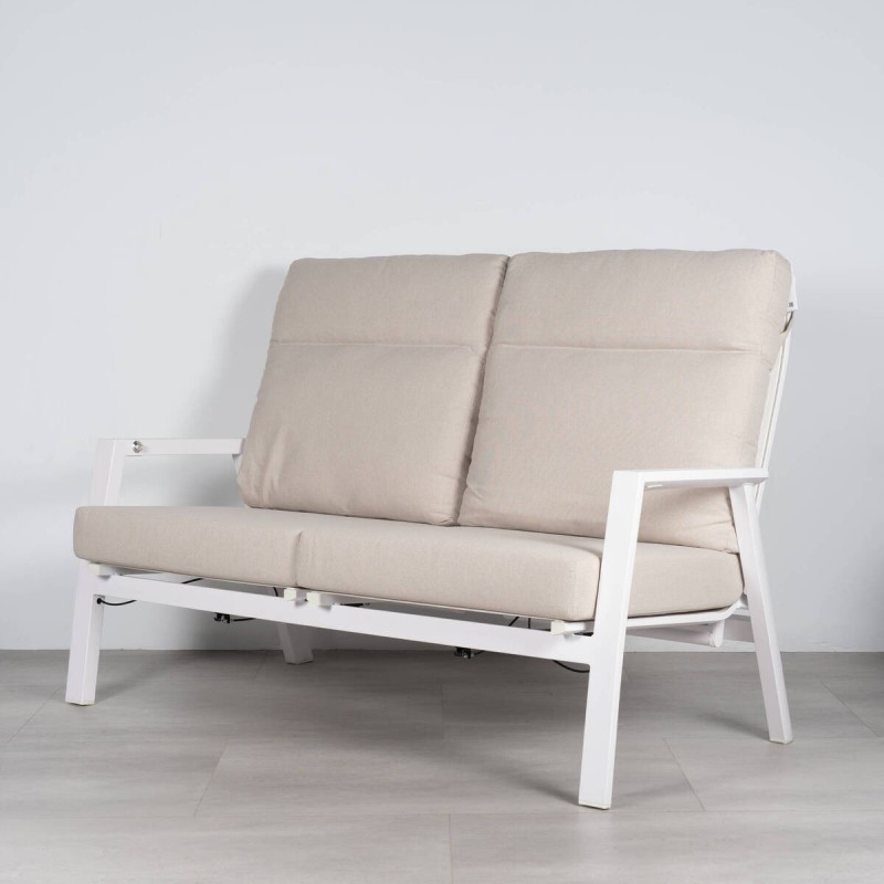 Tivat 2-seater reclining sofa in white aluminum with textilene, 150 cm