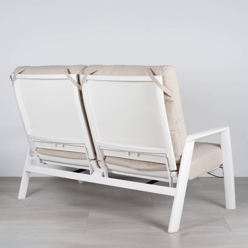 Tivat 2-seater reclining sofa in white aluminum with textilene, 150 cm
