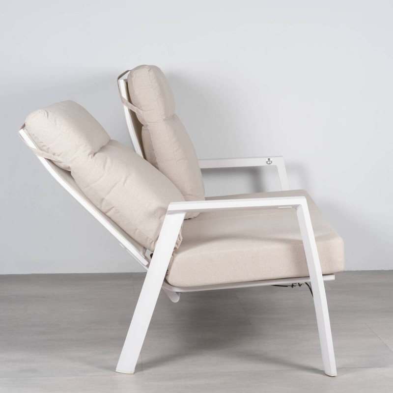 Tivat 2-seater reclining sofa in white aluminum with textilene, 150 cm