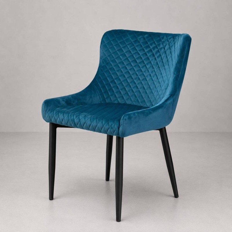 Silla comedor aura terciopelo azul kare - patas metálicas negras 52x60x82cm