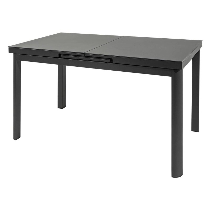 Mesa de comedor rectangular exterior aluminio negro cristal negro extensible 140/180x75x76cm