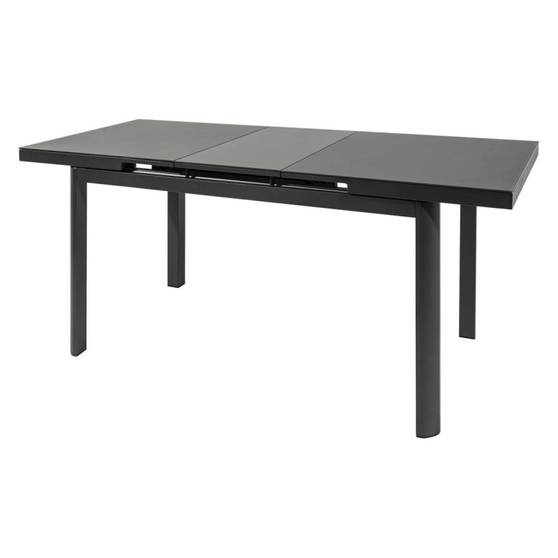Mesa de comedor rectangular exterior aluminio negro cristal negro extensible 140/180x75x76cm